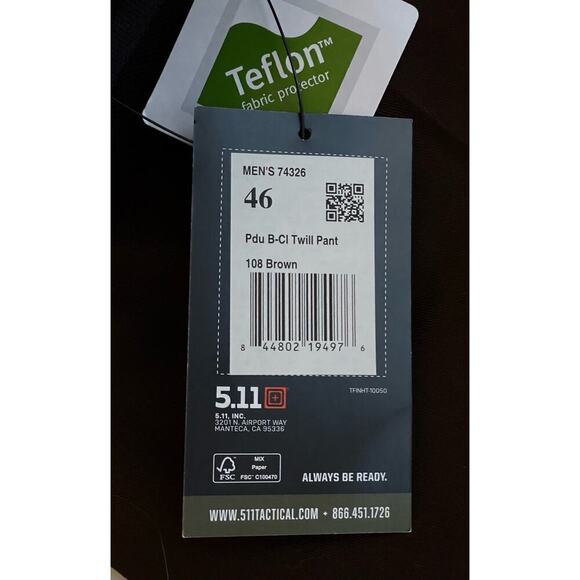 5.11 B-Class PDU Twill Pants Brown Size 46 Unhemmed Workwear Rugged Teflon - Picture 8 of 13